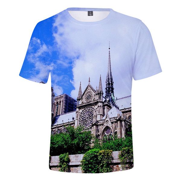 

in memery of notre-dame de paris designer 3d print short sleeve t shirts printed figure o-neck summer ins tees, White;black