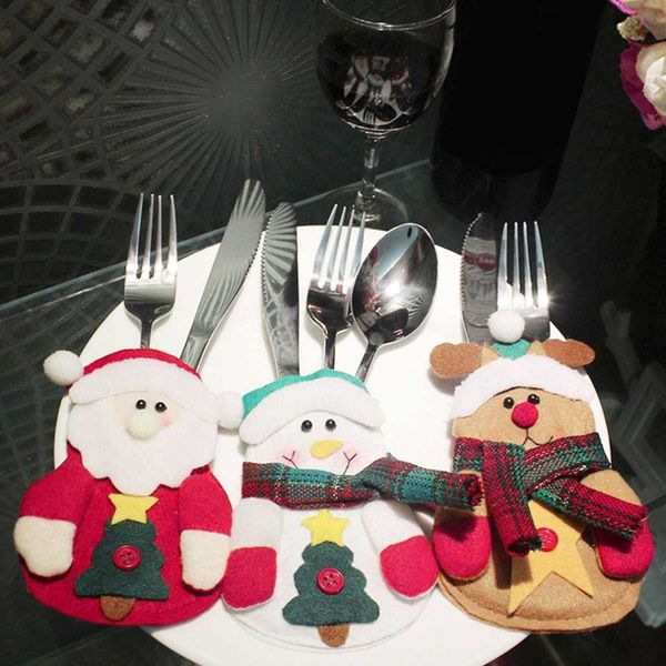 

6pcs/set lovely cute christmas decorations kitchen tableware holder dinner cutlery bag table decorations snowman patterns