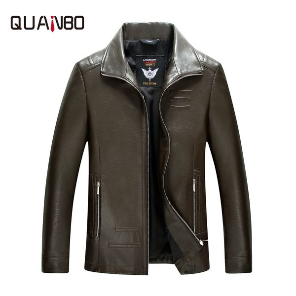 

quanbo new arrival sheep skin men leather jacket brand clothing autumn spring motorcycle leather coat plus size, Black
