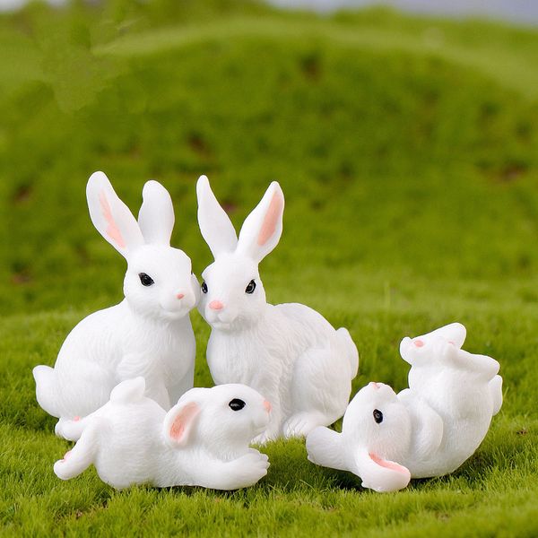 

4pcs/8pcs garden decoration cute rabbit easter miniature hare animal figurine resin craft mini bunny ornament fairy garden supplies