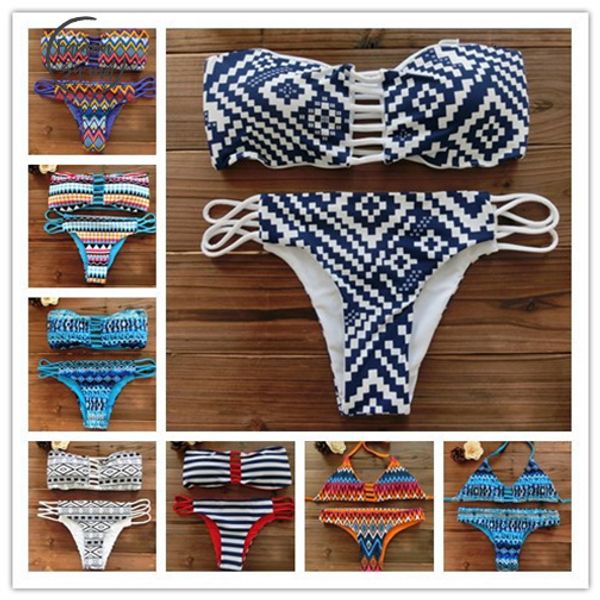 

woman clothes swimwear 2019 women bandeau bikini reversible print swimsuit strappy biquini trikini 1112 drop shipping, White;black