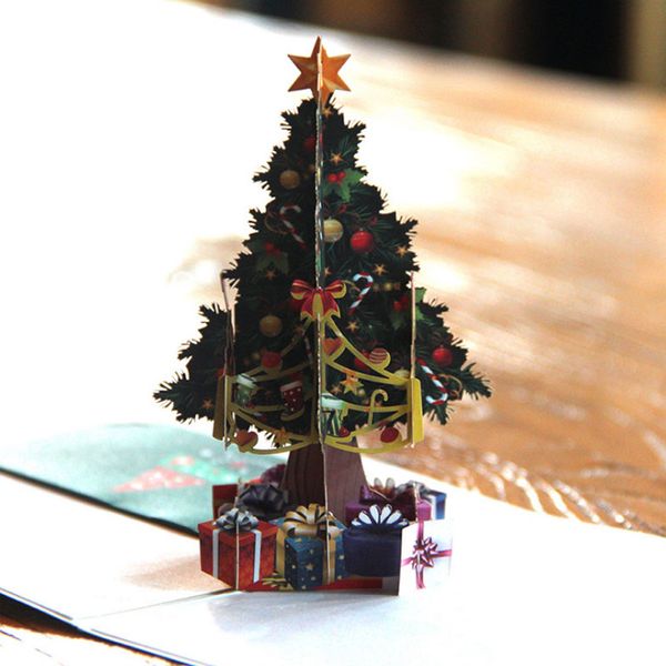 

merry christmas greeting cards 3d print laser cut pop up paper christmas tree handmade festival gifts invitation cards