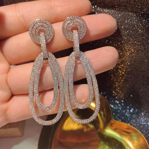 

hibride 2020 trendy link long drop earrings cubic zircon earrings for women drop brincos fashion jewelry e-415, Silver