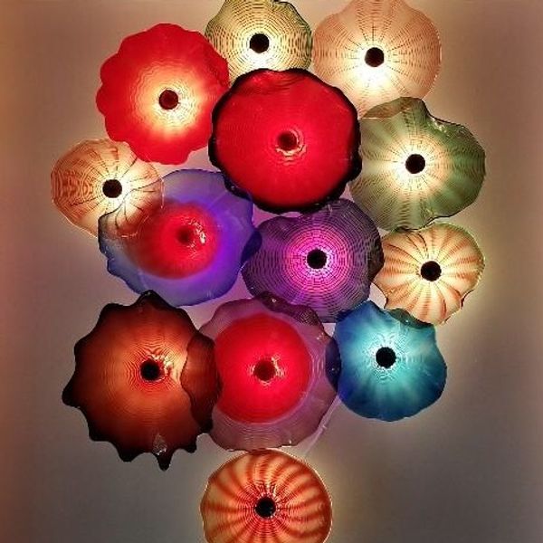 

100% mouth blown borosilicate lamps plate colorful home decor murano glass wall art hand hanging plates