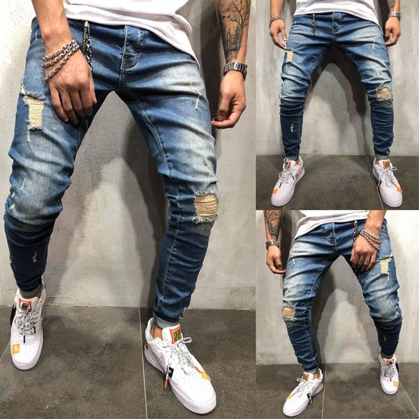 

blue kot pantolon moda masculina distressed jeans masculino skinny pantalon homme jean slim fit vaqueros hombre hole mens jeans