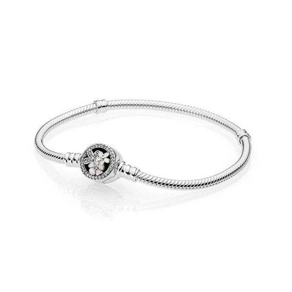

bbee 925 silver fashion flower bloom base diy bracelet snake bone chain for original pandora charm bracelet women round jewelry, Golden;silver