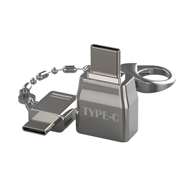 

alloy micro usb and usb to type-c adapter kit with keychain - silver