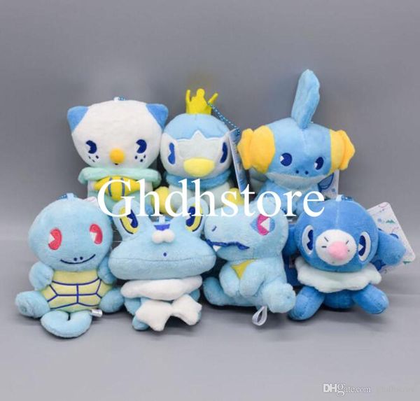 

new 7pcs/lot 4" 10cm squirtle froakie piplup totodile mudkip popplio oshawott plush doll anime stuffed keychains pendants soft toys