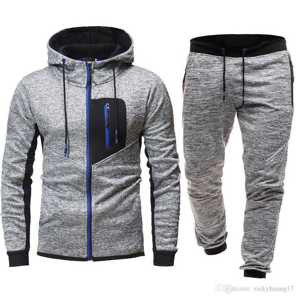 

track suit jogging homme hoodies set sweatshirt 2019 autumn winter mens clothing set trainingspak mannen tracksuit men d90522, Gray