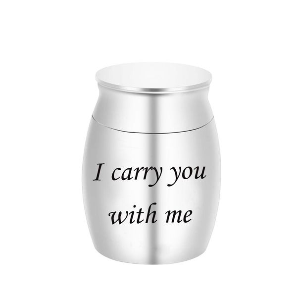 

aluminum alloy cremation pendant urns for ashes keepsake urn funeral mini container jar - my dear i carry you with me 30x40mm, Silver