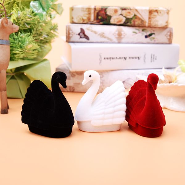 

[ddisplay]creative swan shape ring black jewelry box wedding personalized velvet necklace standing holder white earring holder jewelry case, Black;white
