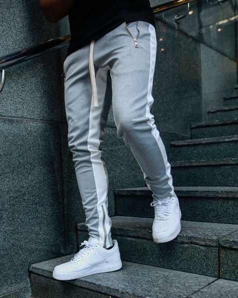 

mens designer half zipper pants fashion piping striped pencil pants high street hiphop mens jogger pants, Black