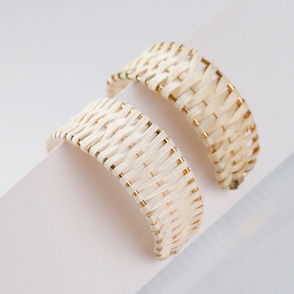 

aensoa korean handmade braid rattan circle big hoop earrings for women straw braid weave vine knit earrings party jewelry gifts, Golden;silver