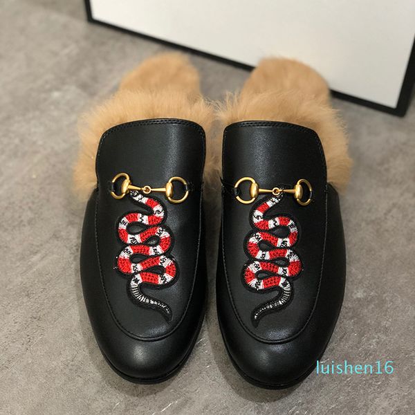 

designer slippers princetown fur slippers fur mules flats chain ladies casual shoes women mens loafers muller slipper shoes furry slides l16, Black