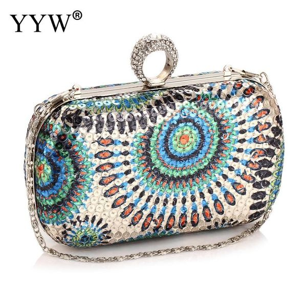 

sequined rectangle clutch evening bag 2019 new arrive vintage ring clutches box chain shoulder bags female ladies handbags sac