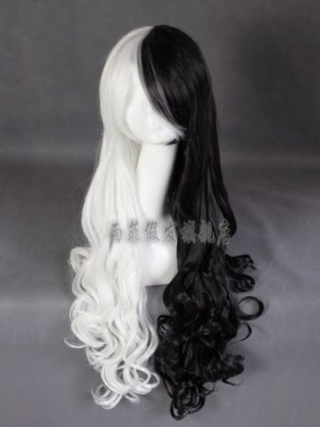 

new wig cosplay wig black and white long curly hair + ing