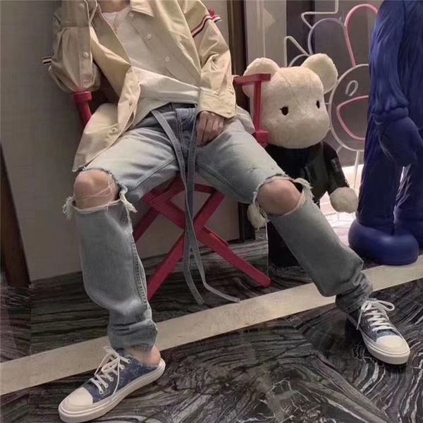 

1945454jeans fashion street skateboard casual denim trousers sport fitness hip hop track pants sweatpants, Black