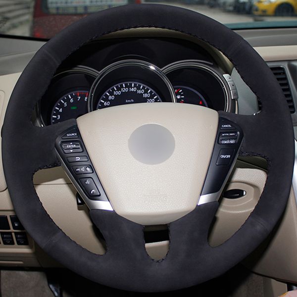 

diy hand sewing black suede steering wheel cover for nissan teana 2008-2012 murano 2009-2014
