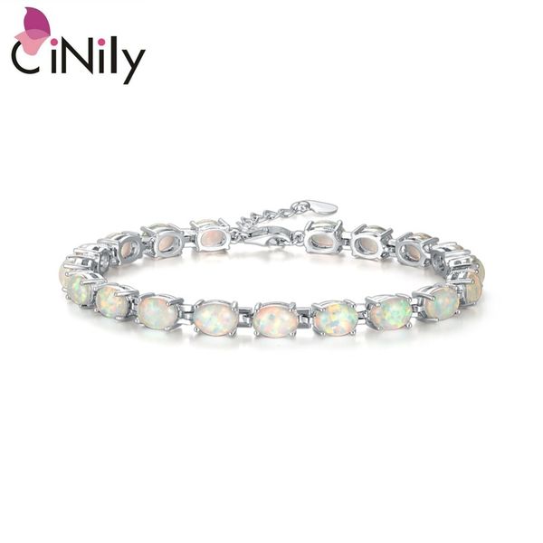 

cinily blue & white fire opal stone chain bracelets silver plated oval fine link bracelet bohemia boho summer jewelry woman girl, Golden;silver