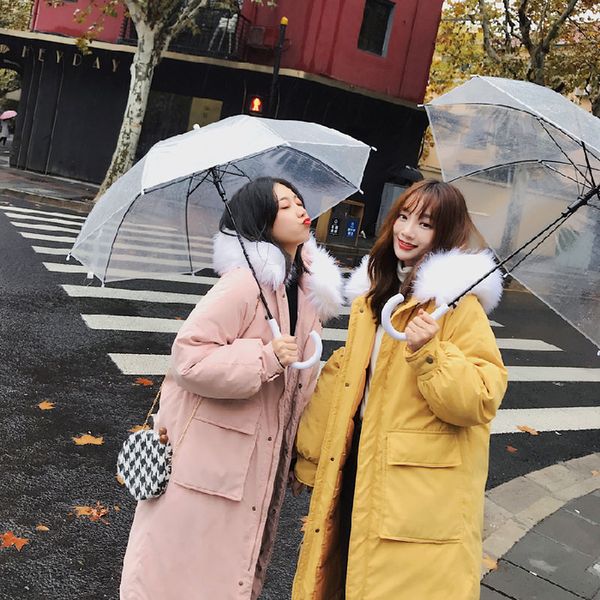 

boudoir new down cotton jacket long korean version of student's big hair collar bf cotton jacket, Black