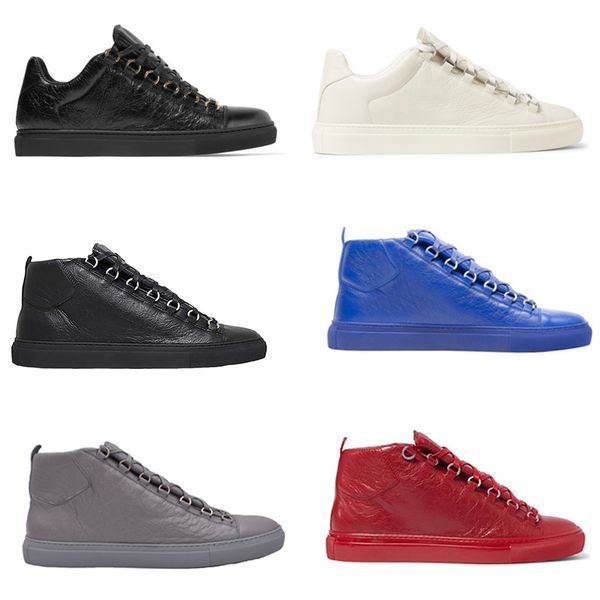 

Mens Designer Shoes Arena Creased Leather High Top Sneakers Fashion Men Women Causal Trainers Arena Sneakers with Box SZ US12.5