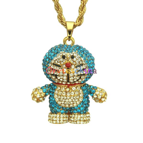 

2020 designer european explosion models cute cartoon cat full diamond pendant necklace jewelry, Black