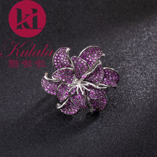 

designer luxury exaggerated luxury zirconia rose shape engagement engagement dubai nigeria wedding color ring female wedding fashion jewelry, Golden;silver