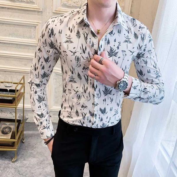 

shirt men dress spring autumn 2020 long sleeve mens casual shirts digital print slim fit social men's shirts night club tuxedo, White;black