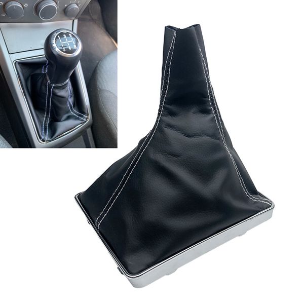

chrome leather gear shift knob cover boot collar case for astra iii h 1.6 vauxhall 2004 2005 2006-2010 white / black stitch