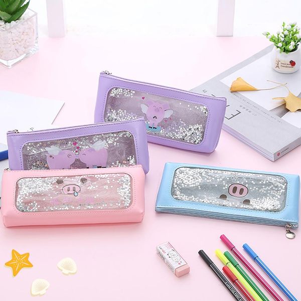 

kawaii quicksand mermaid pencil case high capacity pencil bag transparent glitter pencilcase for girls pen box school supplies