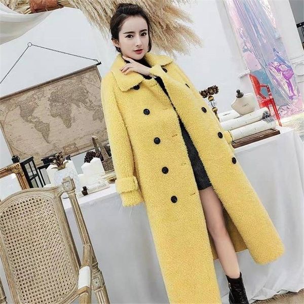 

women 2019 winter real sheep shearing fur long coat female slim natural sheep fur wool flocking coat suede liner jacket m73, Black