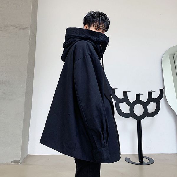 

2019 men fashion big collar loose casual hooded jacket male women streetwear hip hop autumn spring coat outerwear, Black;brown