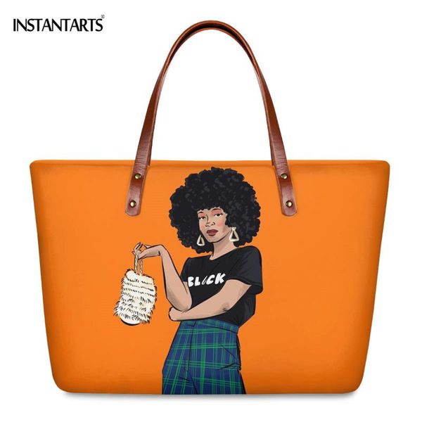 

instantarts african women black art large handle bag for female casual ootdoor portale handbag afro ladies bolsa de mano