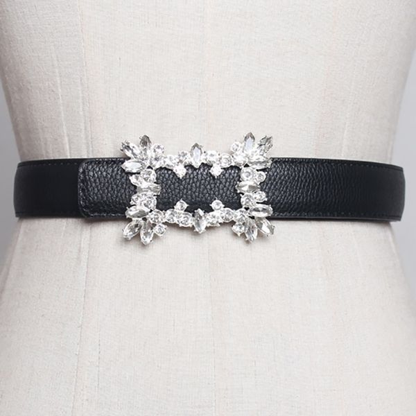 

seebeautiful new fashion 2019 autumn winter pu leather girdle crystal rhinestone irregular buckle girdle long belts women u171, Black;brown
