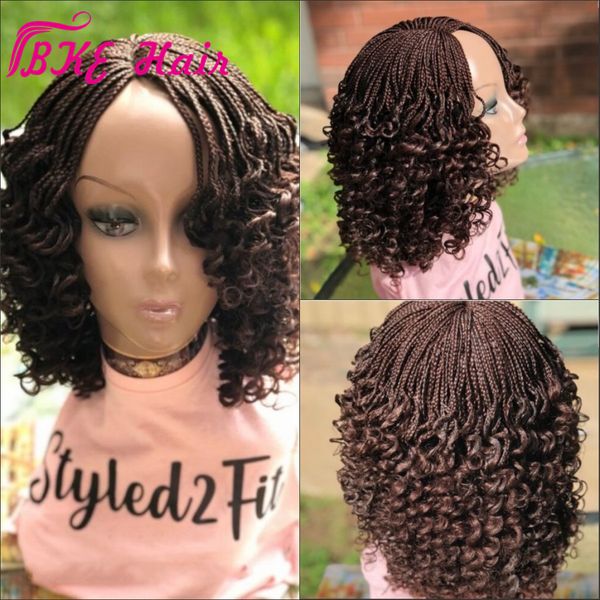 Новые вязаные крючком волосы Box Braids Curly парик черный / коричневый / Ombre Синтетический полный кружевной передний парик с короткими косами для афро-американских женщин