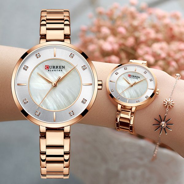 

curren woman watches rose gold watch women quartz waterproof women's wristwatch ladies girls watches clock, Slivery;brown