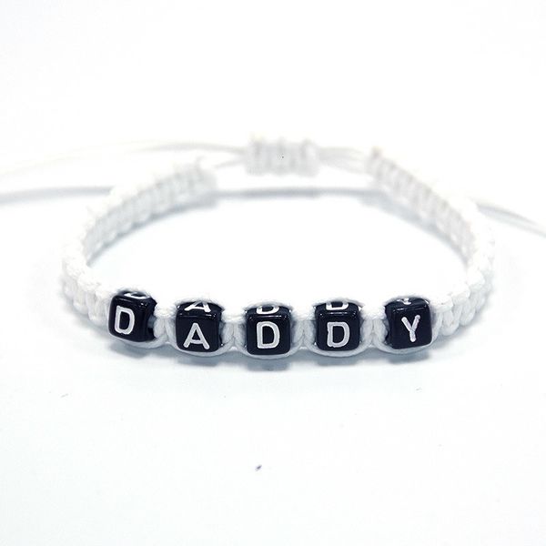 

1pcs artificial white cord with black beaded daddy charm bracelet adjust size for new dad fathers day infinity jewelry gift, Golden;silver