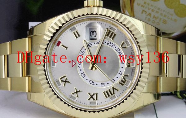 

luxury 42mm men's 18kt gold sky-dweller silver roman dial 326938 mechanical automatic mens watch wristwatches, Slivery;brown