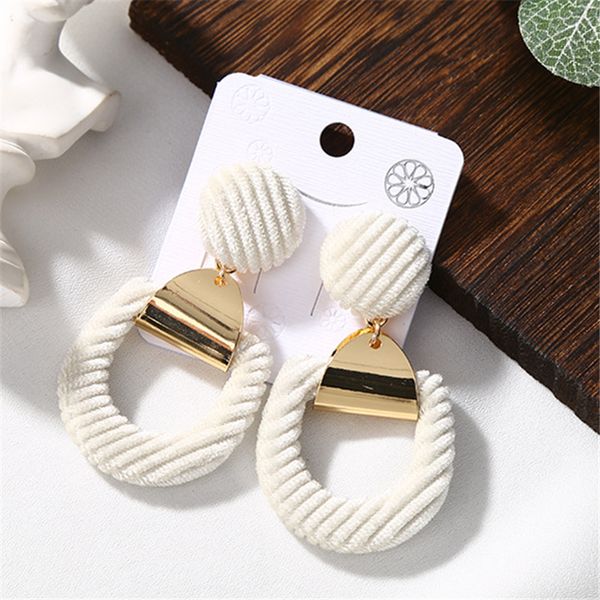 

new temperament vintage alloy plush earrings white black big circle velvet pendant earring for women unique gift jewelry, Silver