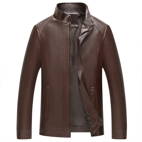 

outerwear stand collar new men's pu pure jackets casual men's thin jackets solid slim male coats brand clothing plus size m-4xl, Black