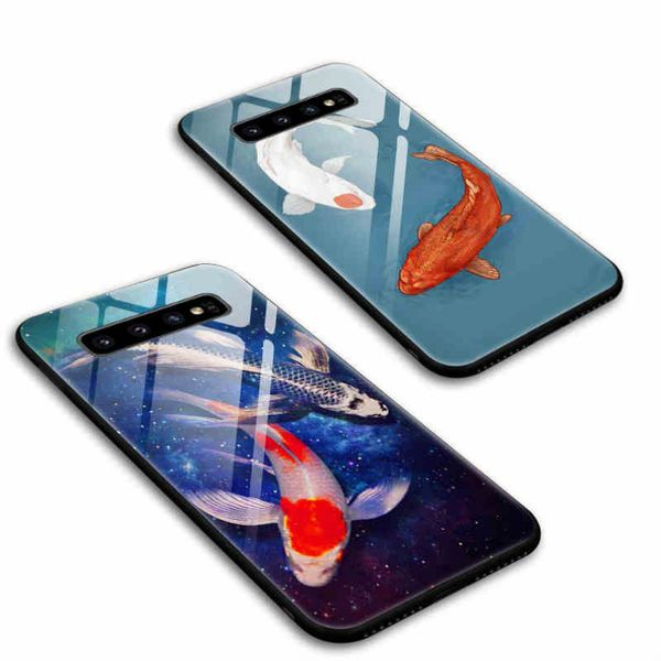 

protective back cover retro phone case fashion goldfish print shockproof phone case new case samsung s10/s10 plus/s10e/m10/m20