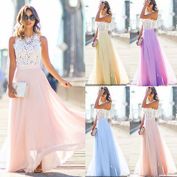 

uk women long lace chiffon evening formal party ball gown prom brides maxi dress, White;black