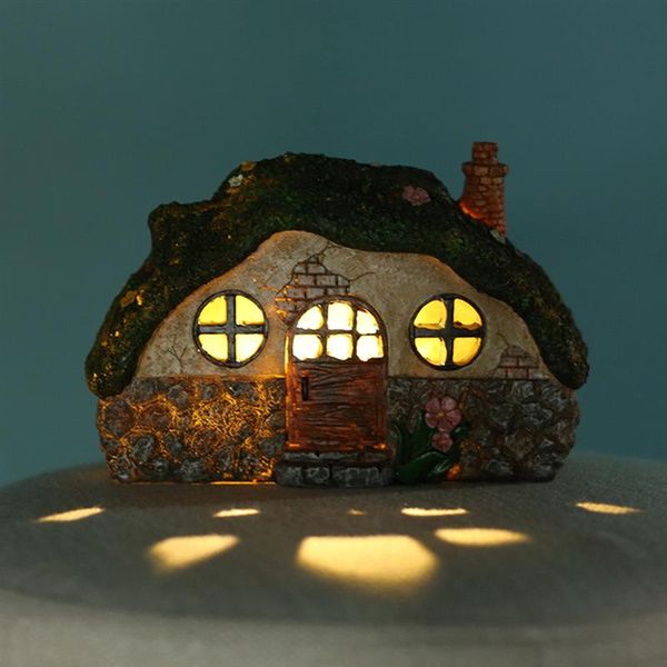 

outdoor garden resin illuminated house ornament craft decoration home courtyard creative solar house lamp sculpture