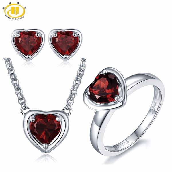

hutang 3.88ct natural gemstone garnet solid 925 sterling silver pendant & earrings & ring fine bridal jewelry sets for gift new, Black