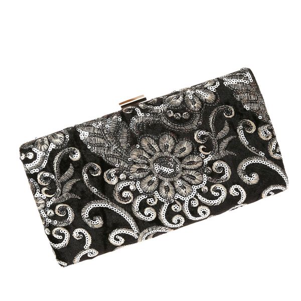 

womens sequins evening clutch bag wedding purse bridal prom handbag party bag, Black;red