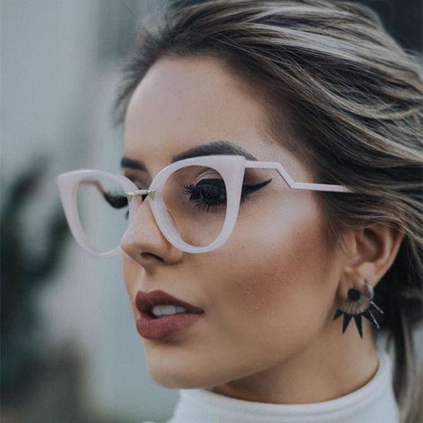 

lady cat eye glasses frames for women big brand clear lens pink optical eye glasses fashion eyewear shades, Black