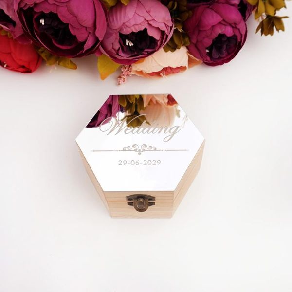 

gift wrap romantic wedding style hexagon shape box candy holder jewelry display with acrylic mirror cover custom name party decor