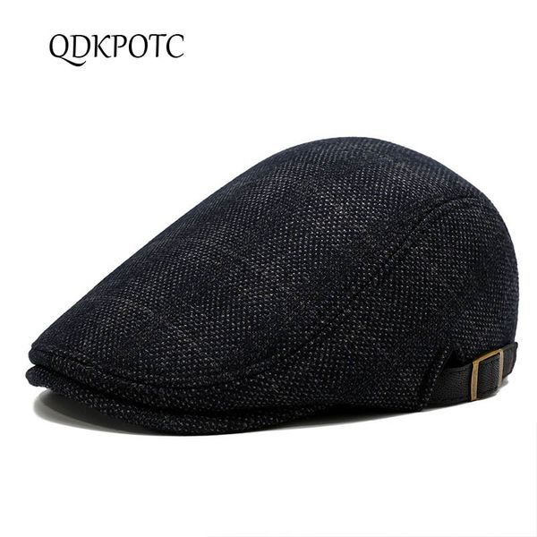 

qdkpotc 2019 new autumn winter hat men plaid berets leisure outdoor middle-aged travel hats england retro dad cap, Blue;gray