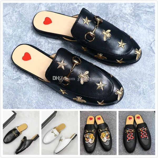 

luxury princetown horsebit slipper metal buckled classic designer woman loafers slippers tiger embroidery italia designer original box, Black