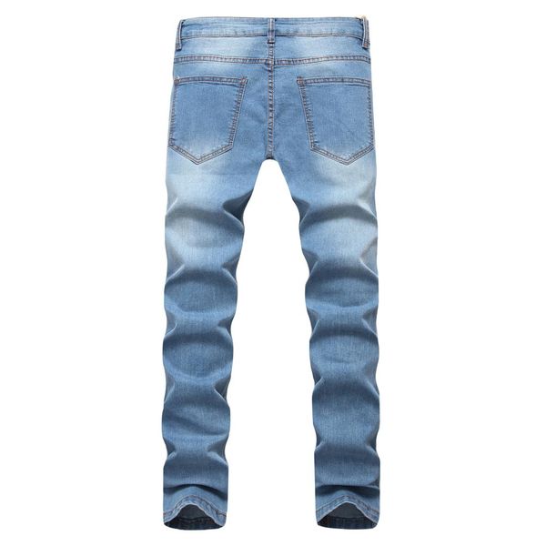

2019 весна новых людей рваные джинсы slim fit sky blue hole multiple denim hip hop casual male разрушенный брюки кнопки fly брюки оптовой